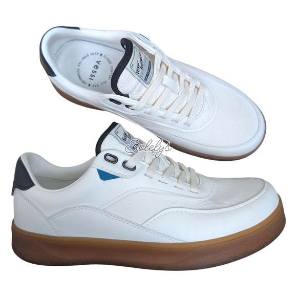 Vessi Courtside Classic Mens 7 Off White Black Vegan Waterproof Dyma-Tex Sneaker - Picture 1 of 11